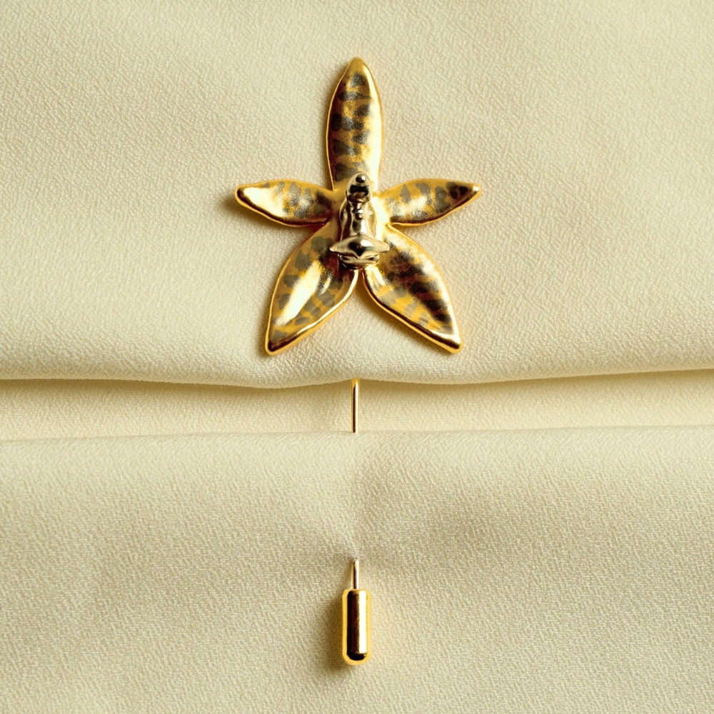 Phalaenopsis Orchid Lapel Pin In Gold & Palladium, Natural Phalaenopsis Orchid Encapsulated in 24K Swiss Gold and Palladium