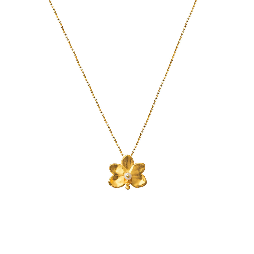 Ascocenda Bloomlet Necklace In Gold with Pearls