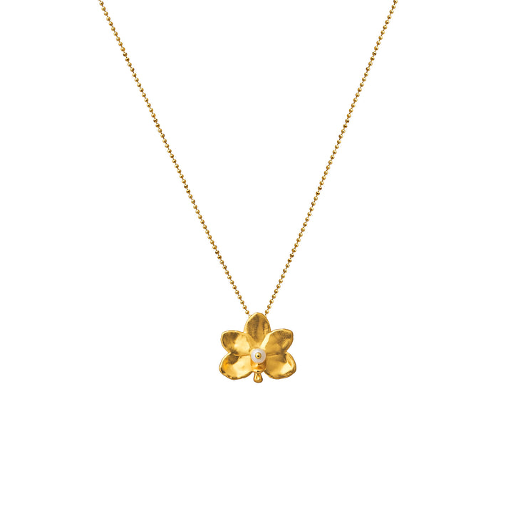 Ascocenda Bloomlet Necklace In Gold with Pearls