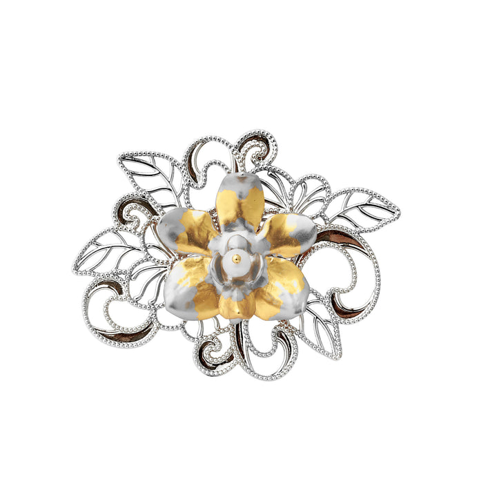 RISIS Peranakan Lace with Orchid Brooch in Gold, Palladium and Rhodium