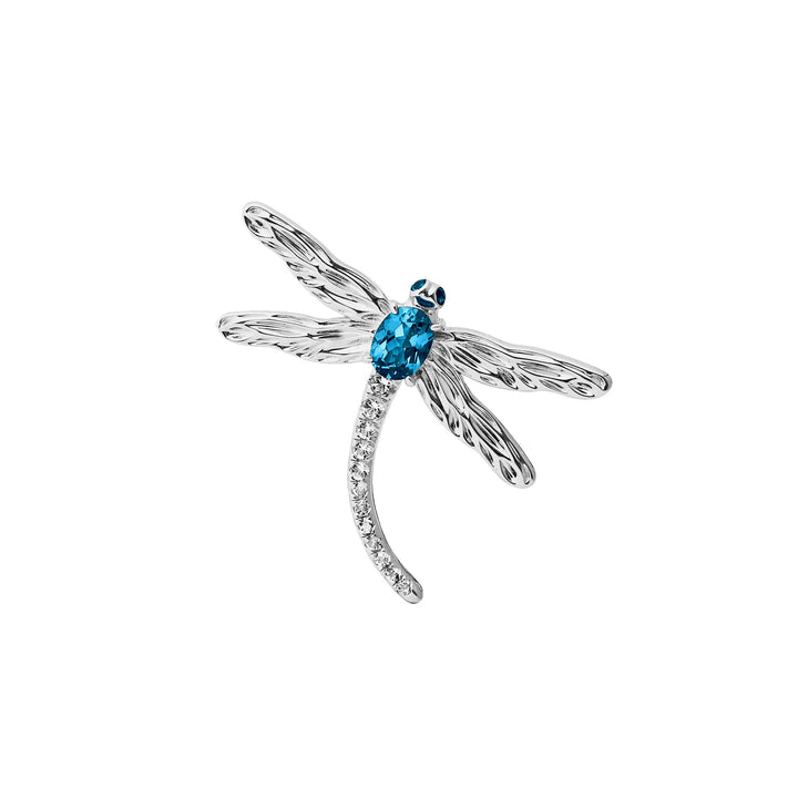 Wings of Botany Dragonfly Brooch in Rhodium with Topaz