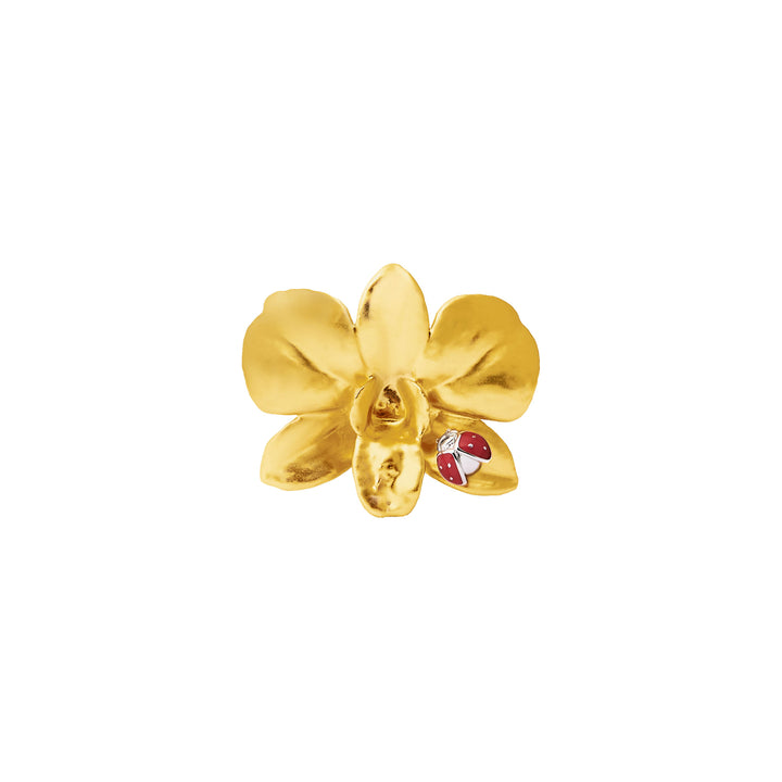 Wings of Botany Ladybird-on-Orchid Brooch
