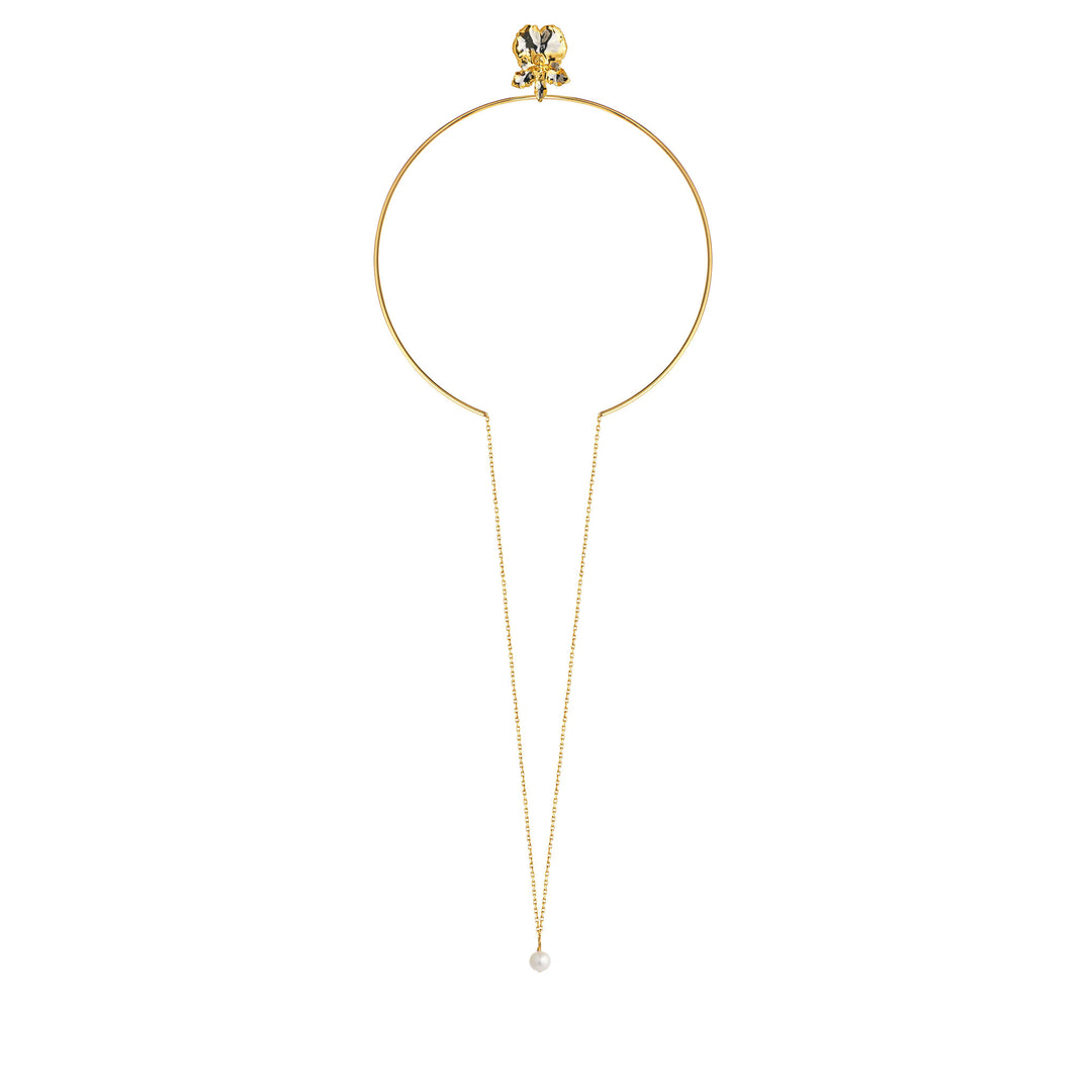 RISIS Coco Orchid Choker layered necklace encapsulated in 24K Swiss Gold and Palladium with Japanese Akoya Pearl