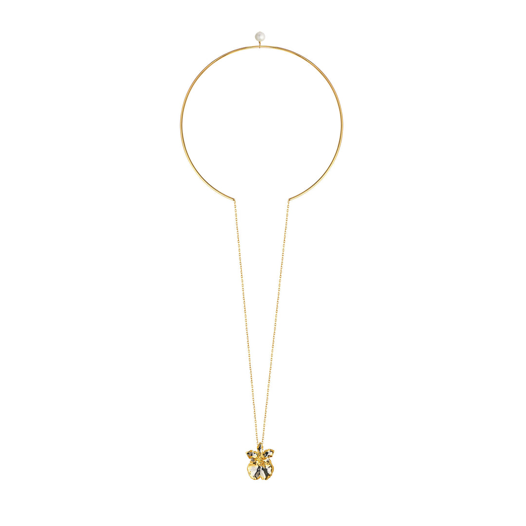RISIS Coco Orchid Choker layered necklace encapsulated in 24K Swiss Gold and Palladium with Japanese Akoya Pearl