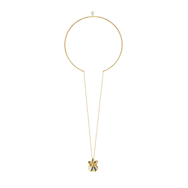 RISIS Coco Orchid Choker layered necklace encapsulated in 24K Swiss Gold and Palladium with Japanese Akoya Pearl