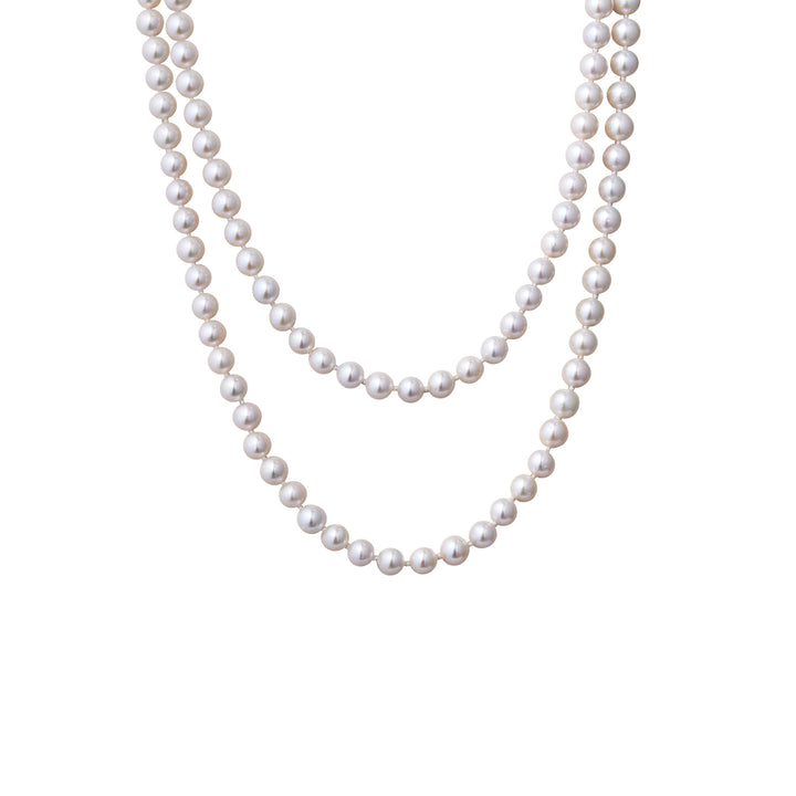 Multi-strand pearl necklace with lustrous round bead rows