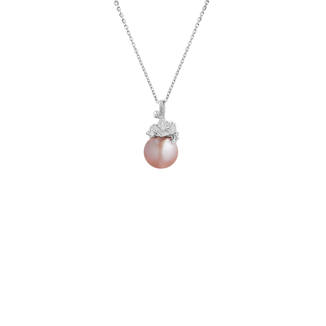 RISIS Ume Bloom Necklace, 925 Sterling Silver Encapsulated in Rhodium with Pink Freshwater Pearl