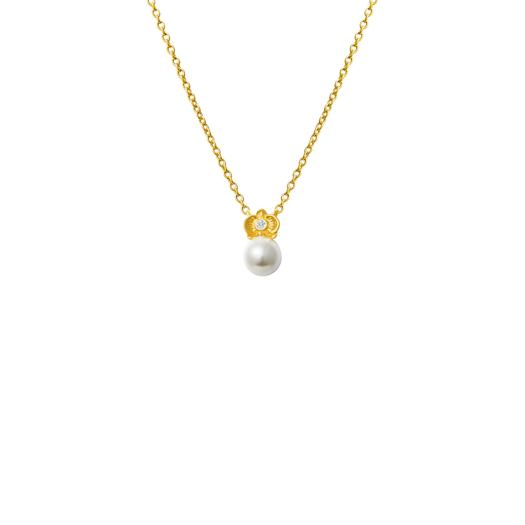 RISIS Petite Phalaenopsis Pearl Necklace, 925 Silver Encapsulated in 18K Gold with White Topaz and Freshwater Pearl