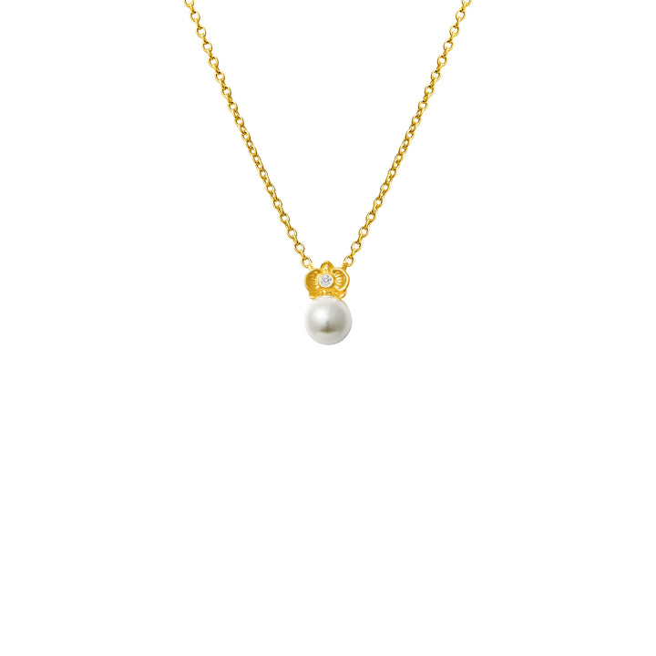 RISIS Petite Phalaenopsis Pearl Necklace, 925 Silver Encapsulated in 18K Gold with White Topaz and Freshwater Pearl
