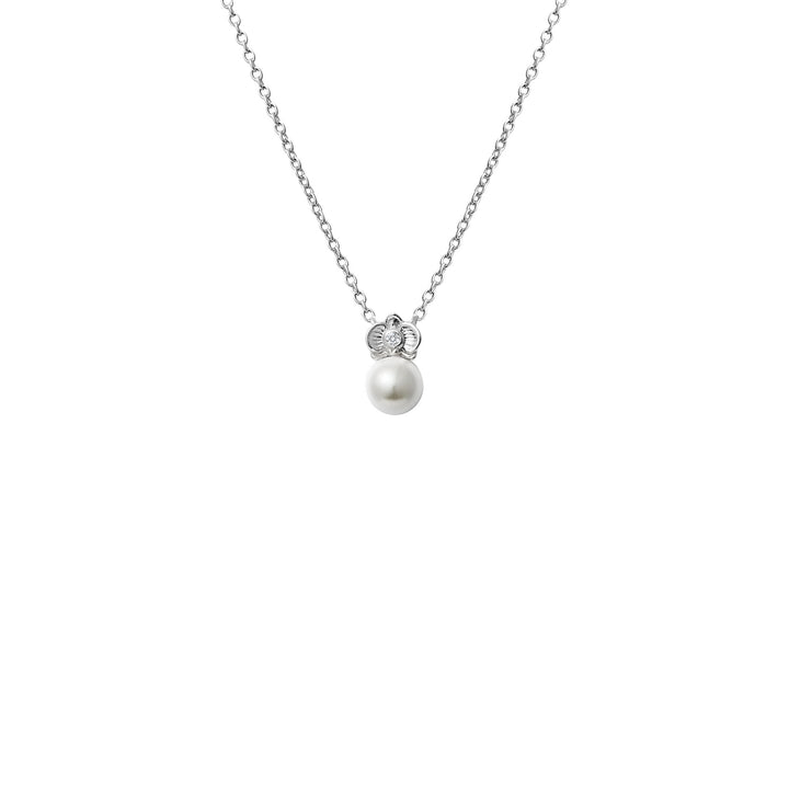 Petite Phalaenopsis Pearl Necklace in Rhodium with White Topaz