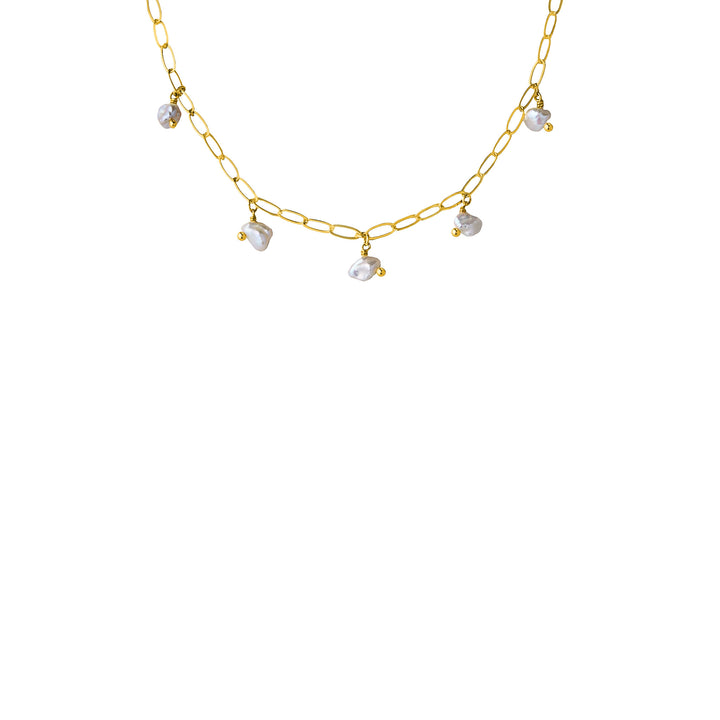 Layered Orchid Necklace in Gold with Keshi Pearls