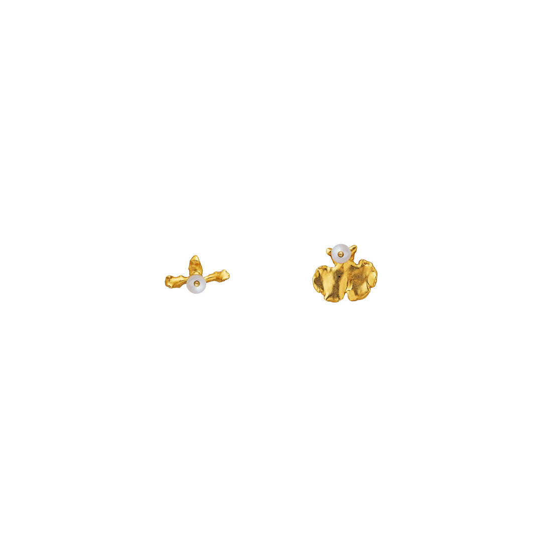 RISIS Re:Born Ribbon-cut Orchid Earrings In 24K Gold with Pearl and Pavé-set Moissanites