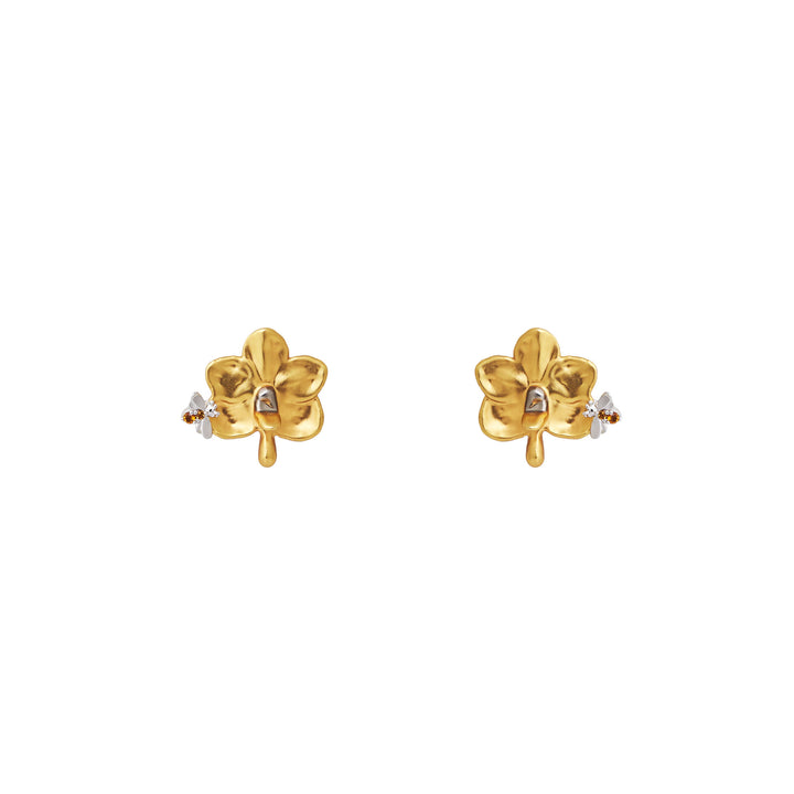 RISIS Bee-on-Orchid Earrings in 24K Gold with Citrine