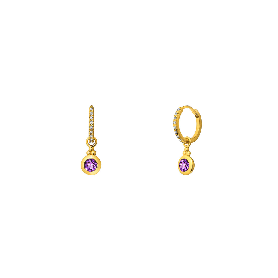 RISIS You’re a Gem Earrings In Gold with Amethyst (February), 925 Sterling Silver encapsulated in 18K Gold with Amethyst and White Topaz