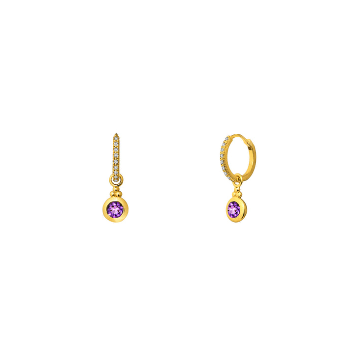RISIS You’re a Gem Earrings In Gold with Amethyst (February), 925 Sterling Silver encapsulated in 18K Gold with Amethyst and White Topaz