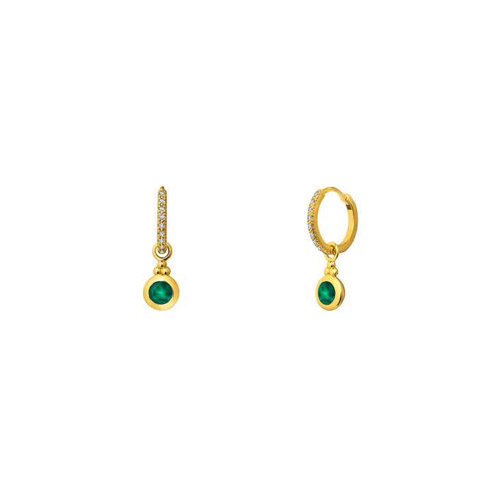 RISIS You’re a Gem Earrings In Gold with Green Agate (May), 925 Sterling Silver encapsulated in 18K Gold with Green Agate and White Topaz