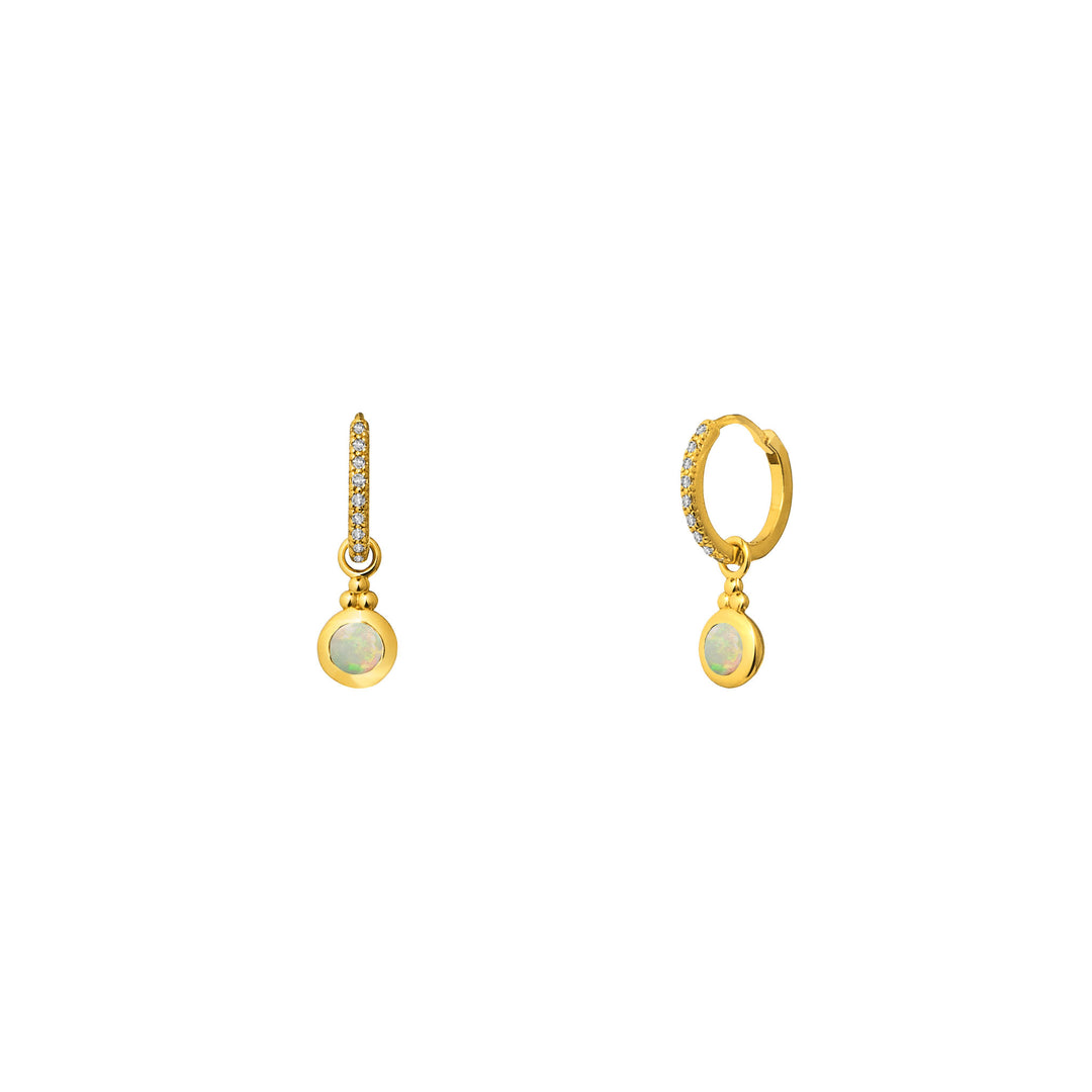 RISIS You’re a Gem Earrings In Gold with Opal (October), 925 Sterling Silver encapsulated in 18K Gold with Opal and White Topaz