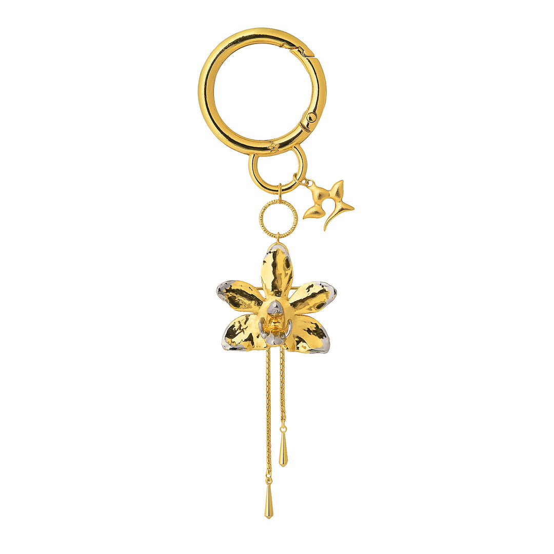 Summer Red Orchid Bag Charm-Brooch In Gold & Palladium, Natural Doritaenopsis Summer Red Orchid Encapsulated in 24K Swiss Gold and Palladium