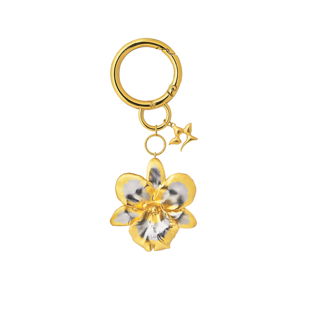 Cattleya Orchid Bag Charm-Brooch In Gold & Palladium, Encapsulated in 24K Swiss Gold and Palladium