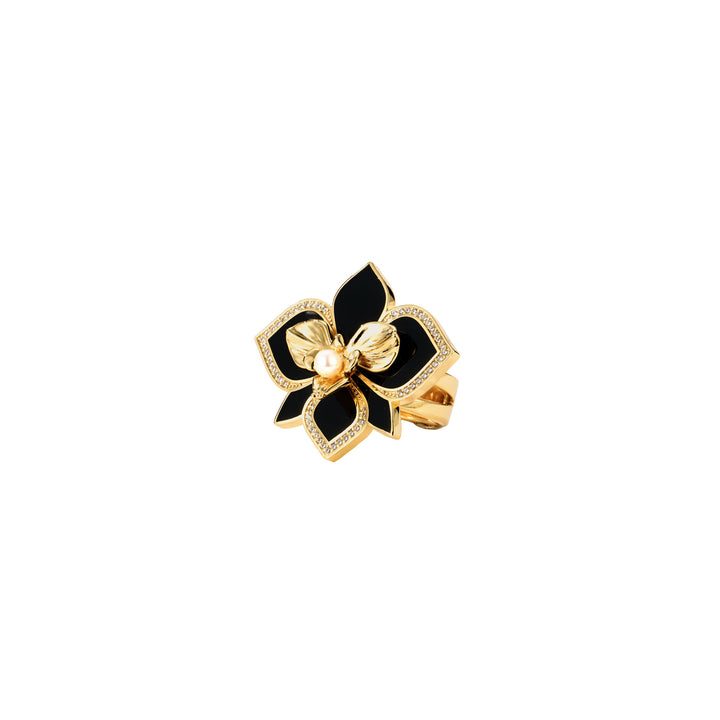 RISIS Art Deco Overture: Orchid Ring in 24 with Pavé -set diamonds and Pearl Gold