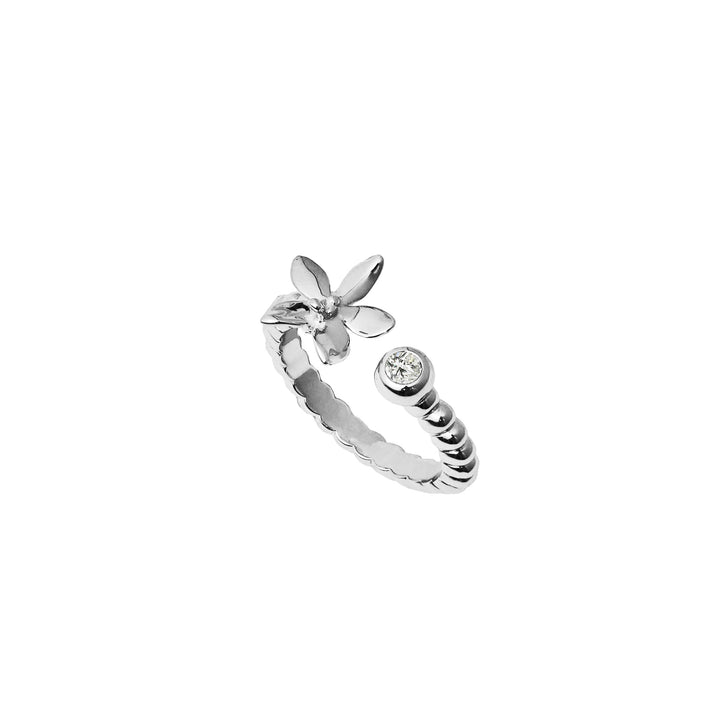 Dainty Ascocenda Orchid Ring in Rhodium with White Topaz