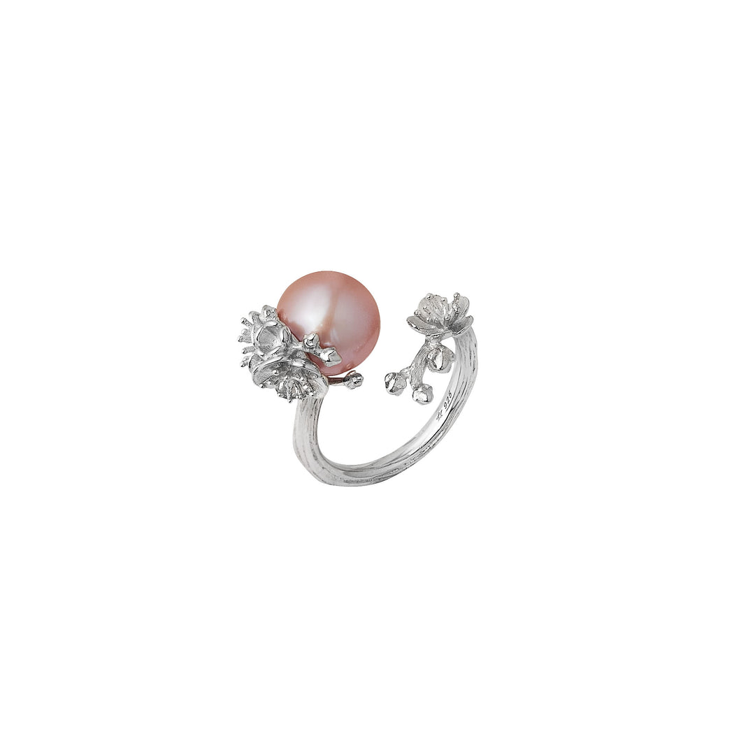 RISIS Ume Bloom Ring, In Rhodium with Pink Freshwater Pearl