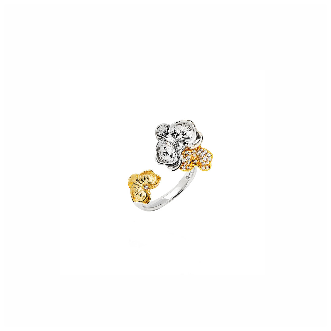 RISIS Phalaenopsis Moments Ring Encapsulated in 24K Swiss Gold and Rhodium Silver with Freshwater Pearls and White Topaz