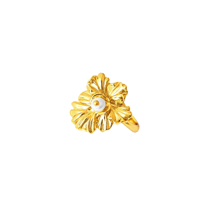 RISIS Vanda Whispers Ring, encapsulated in 24K Swiss Gold with Freshwater Pearls