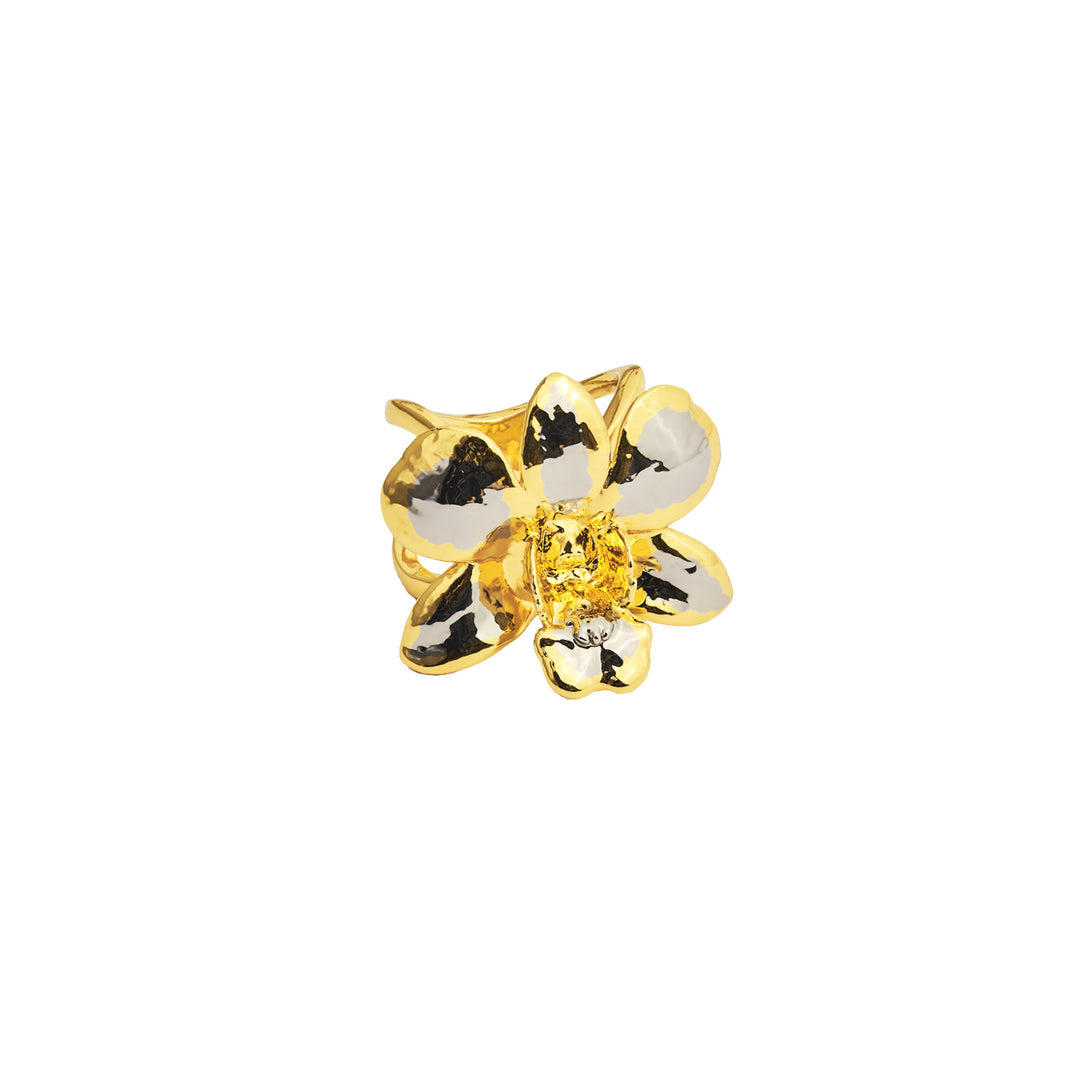 Orchid Silk Scarf with Scarf Ring In Gold and Palladium