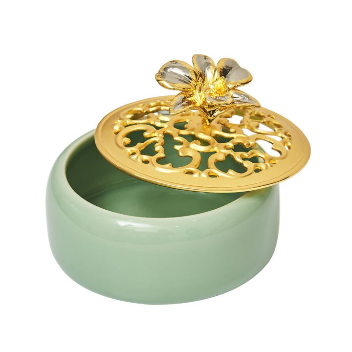 RISIS Peranakan Orchid Keepsake in 24K Swiss Gold and Palladium on a Black Hammer Pot