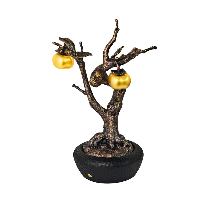 RISIS Double Blessings Persimmon Bonsai, encapsulated in 24K Swiss Gold on a designer pot