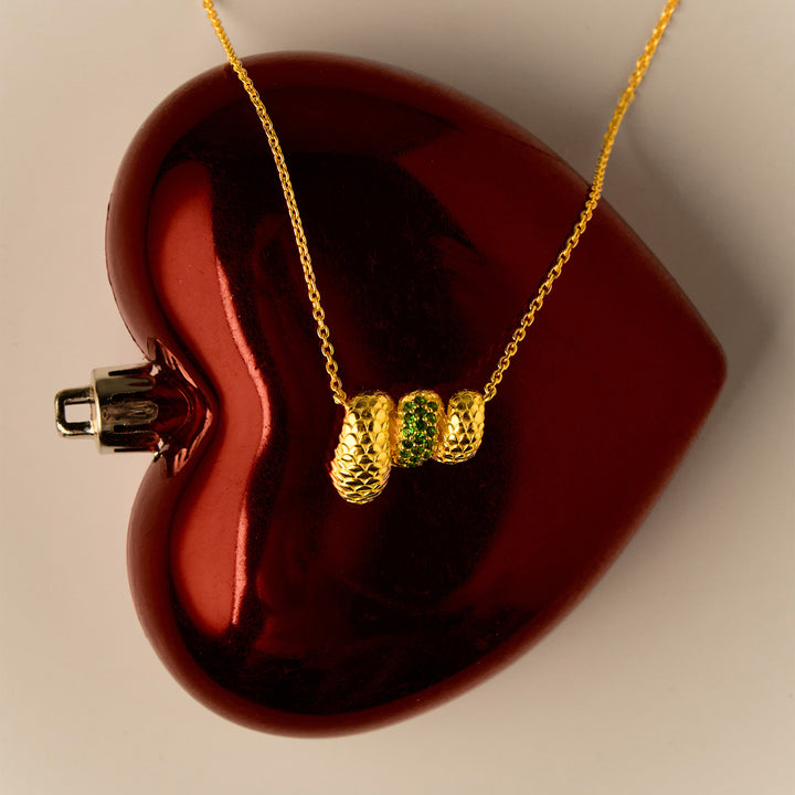 RISIS Serpentine Enigma Necklace - 925 Sterling Silver encapsulated in 18K Gold with Chrome Diopside