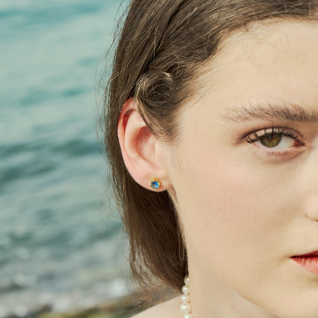 RISIS Aqua Enchanté Earrings, 925 Sterling Silver encapsulated in 18K Gold and Rhodium with Swiss Blue Topaz