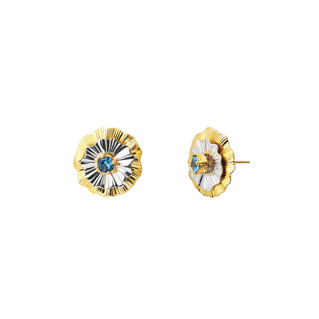 RISIS Aqua Enchanté Earrings, 925 Sterling Silver encapsulated in 18K Gold and Rhodium with Swiss Blue Topaz