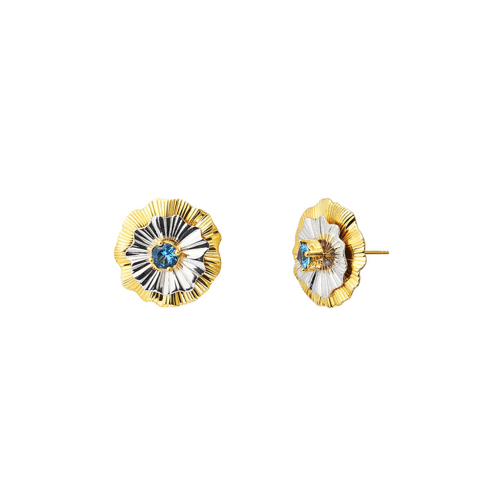 RISIS Aqua Enchanté Earrings, 925 Sterling Silver encapsulated in 18K Gold and Rhodium with Swiss Blue Topaz