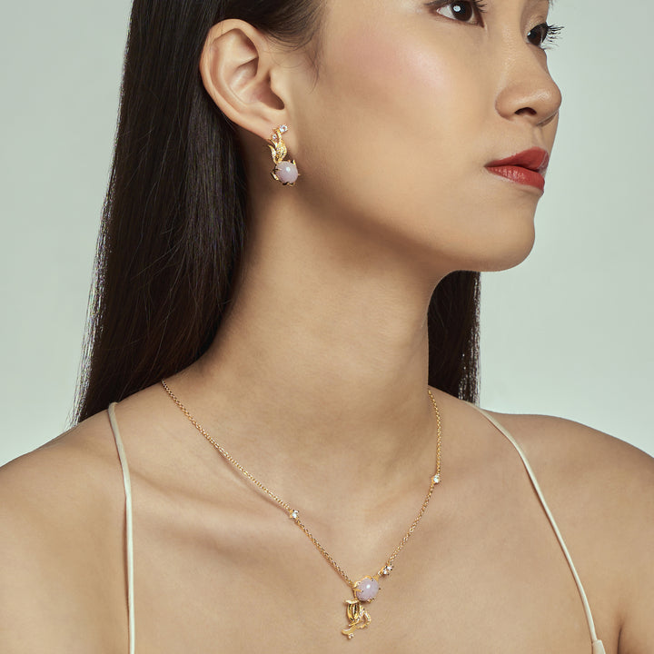 RISIS Aqua Enchanté Goldfish Jewellery Set (Earrings & Necklace), 925 Sterling Silver encapsulated in 24K Swiss Gold with Type A Burmese Lavender Jadeite and White Topaz