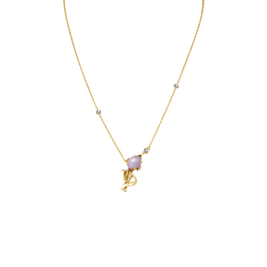 RISIS Aqua Enchanté Goldfish Necklace, 925 Sterling Silver encapsulated in 24K Swiss Gold with Type A Burmese Lavender Jadeite and White Topaz