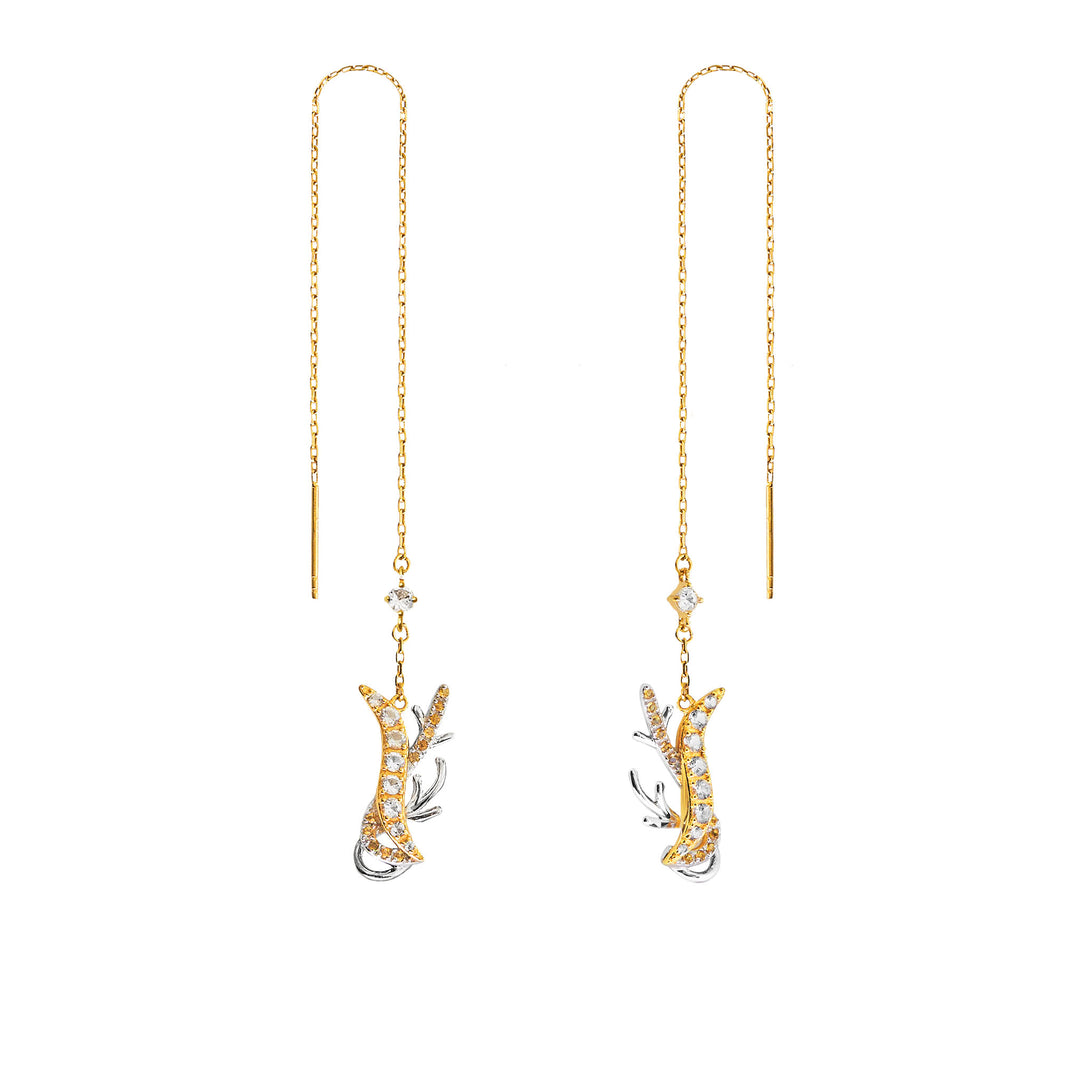 RISIS Aqua Enchanté Threader Earrings, 925 Sterling Silver encapsulated in 18K Gold and White Topaz