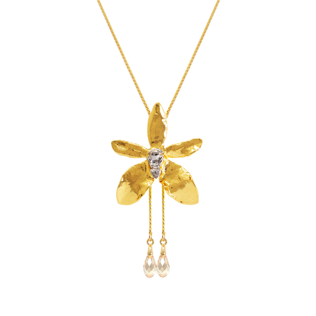 RISIS Aranthera Orchid Slider With Crystal Tailends,  encapsulated in 24K Swiss Gold and Palladium