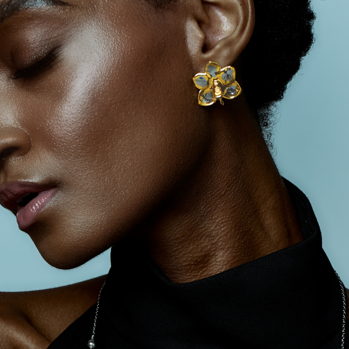 RISIS Ascocenda Blossom Earrings, Natural Ascocenda Orchid, Encapsulated in 24K Swiss Gold and Palladium