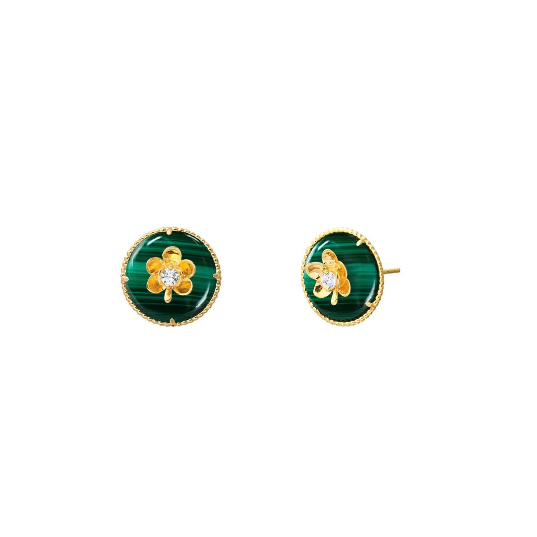 RISIS Beaded Ascocenda Earrings, 925 Sterling Silver encapsulated in 18K Gold with Malachite and White Topaz