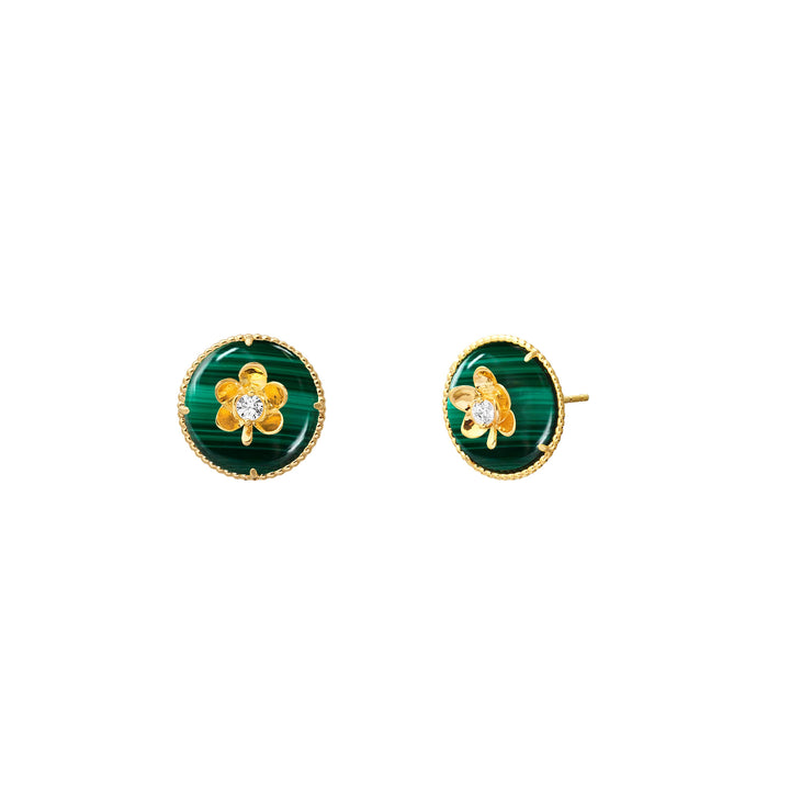 RISIS Beaded Ascocenda Earrings, 925 Sterling Silver encapsulated in 18K Gold with Malachite and White Topaz