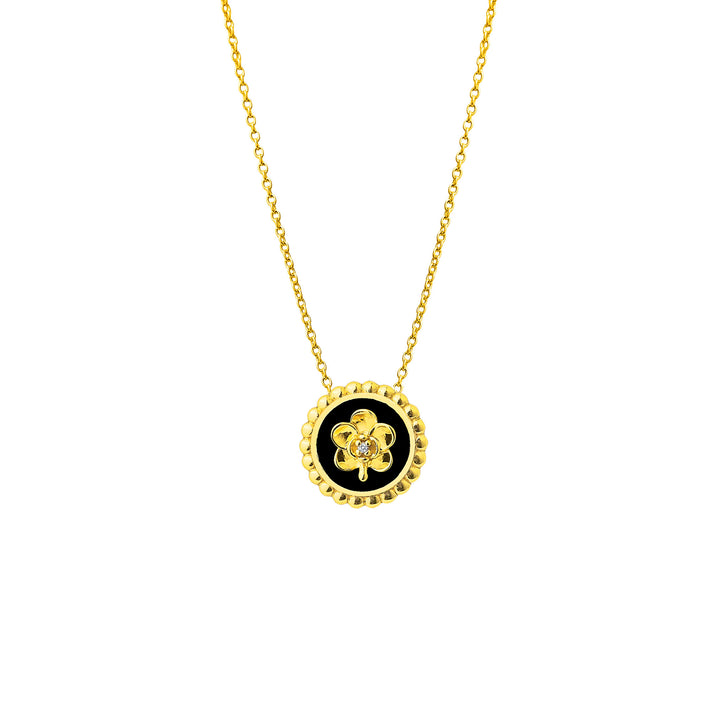 Beaded Ascocenda II Edition Necklace in 18K Gold with Black Enamel and White Topaz