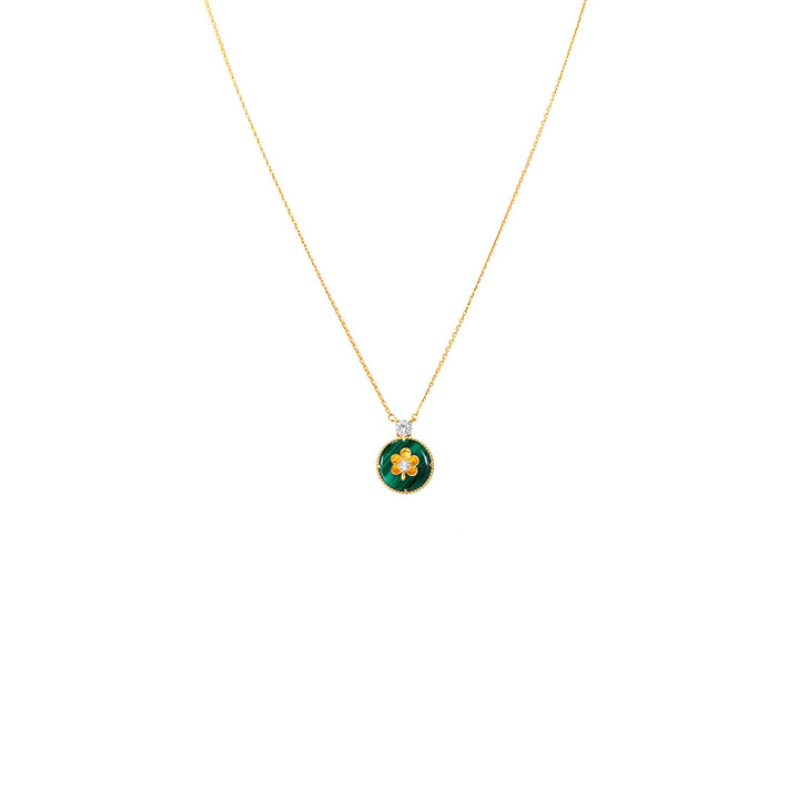 RISIS Beaded Ascocenda Necklace, 925 Sterling Silver encapsulated in 18K Gold with Malachite and White Topaz