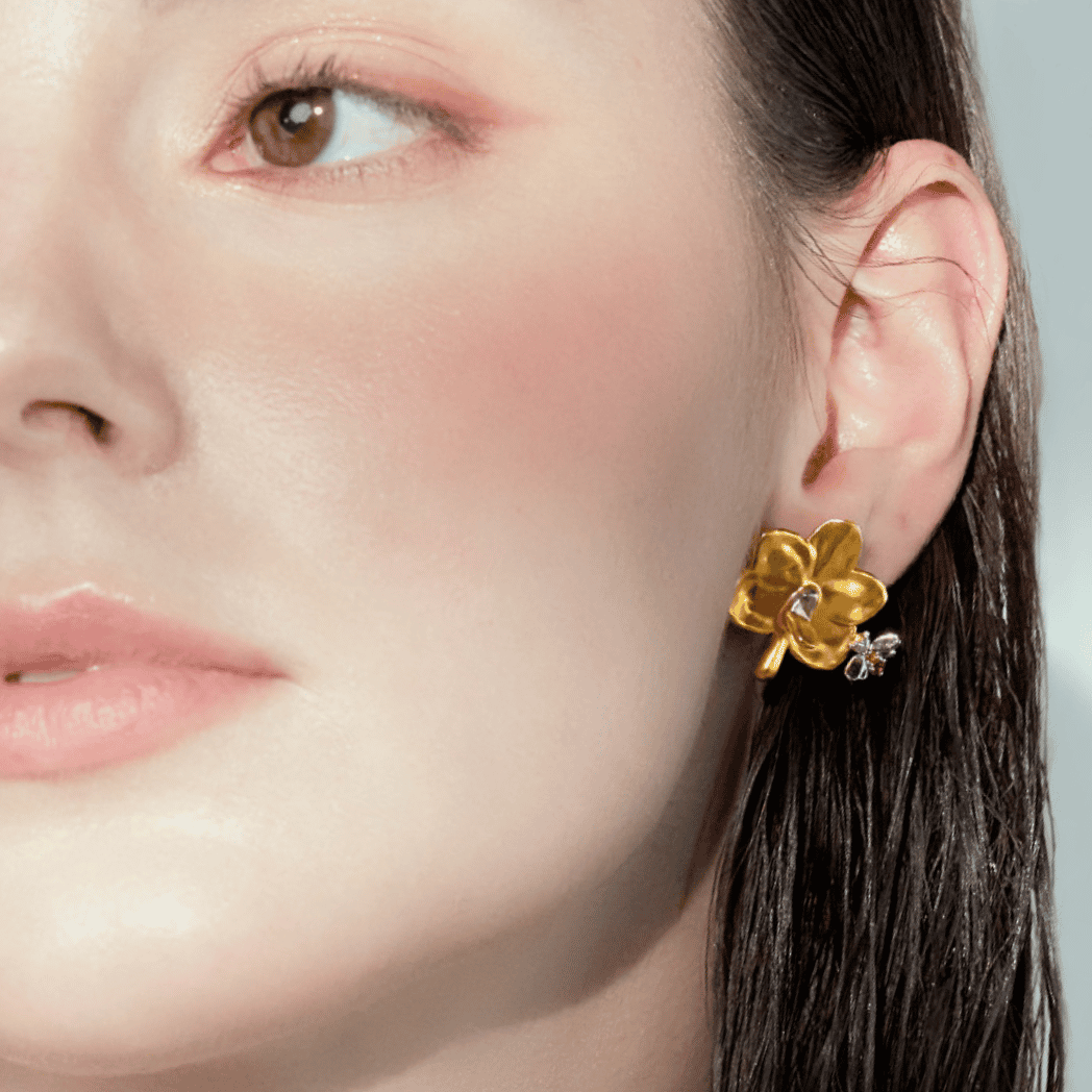 RISIS Bee-on Natural Orchid Earrings in 24K Gold & Palladium with Citrine