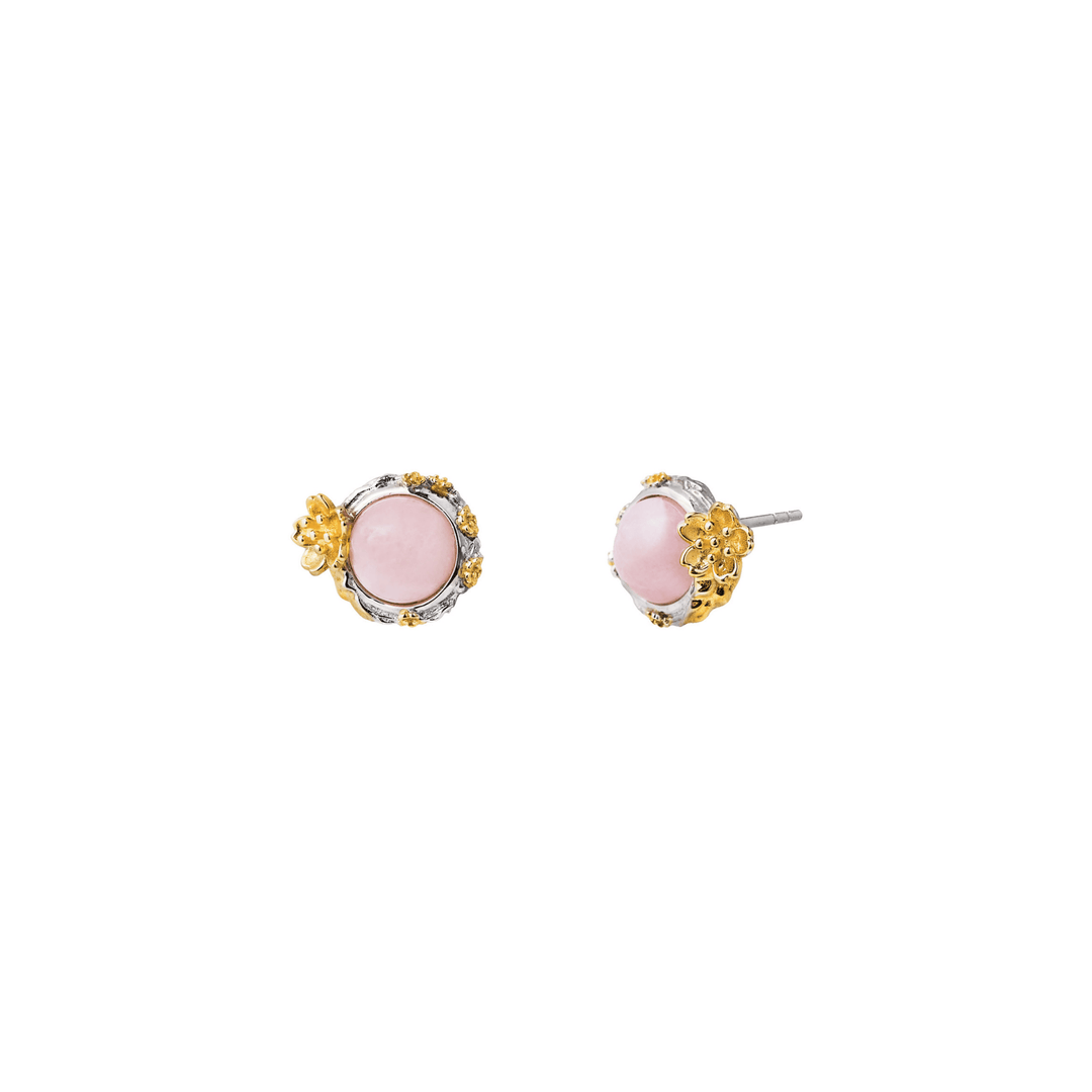 RISIS Cherry Blossom Earrings, 925 Sterling Silver Encapsulated in Rhodium and 18K Gold with Rose Quartz