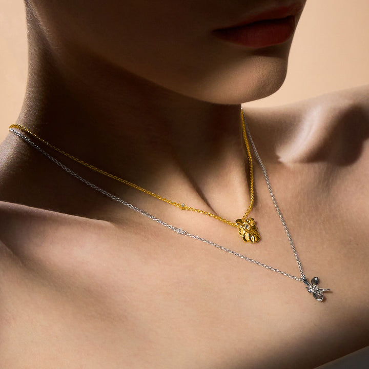RISIS Dainty Ascocenda Necklace, 925 Sterling Silver encapsulated in Rhodium with White Topaz