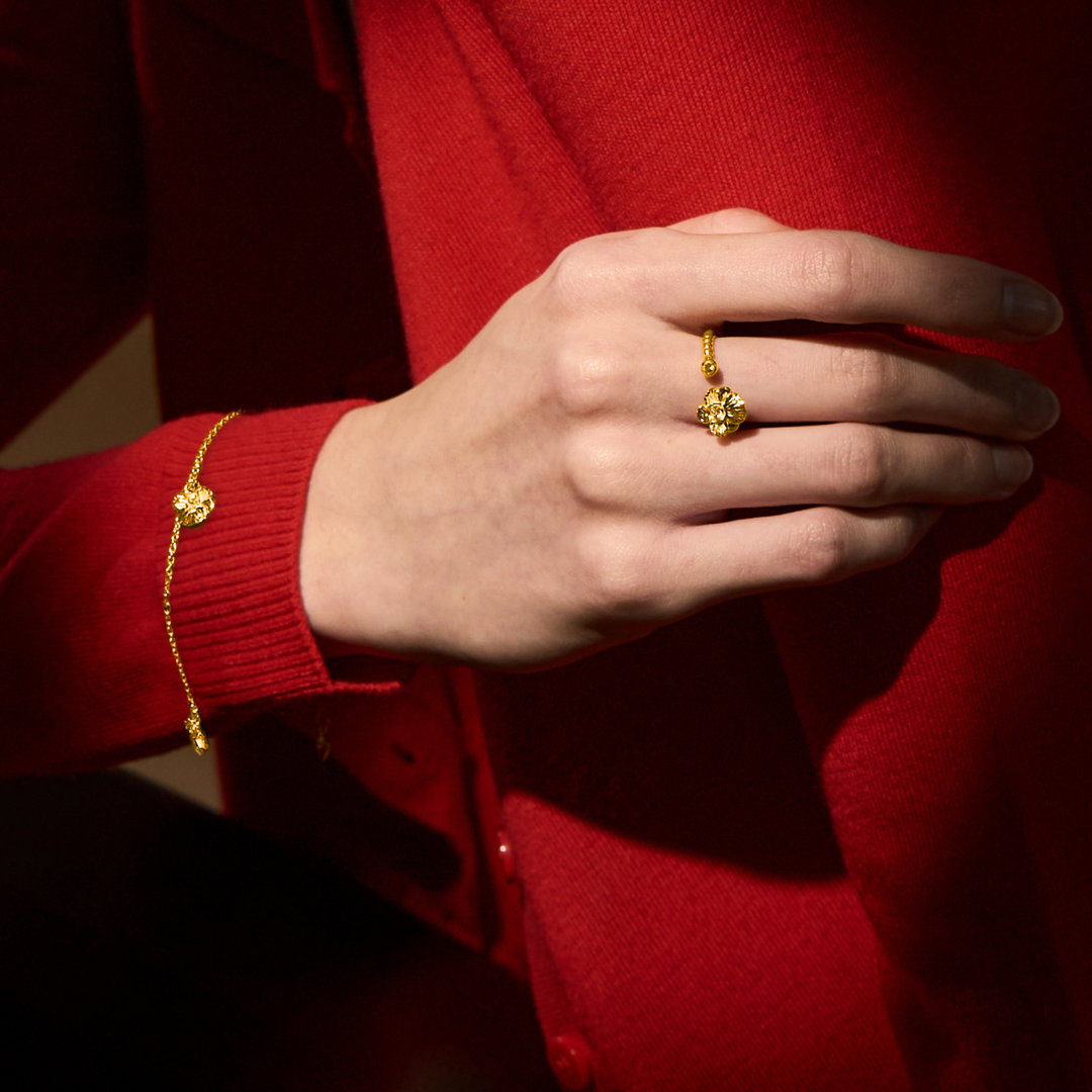 RISIS Dainty Vanda Bracelet and Ring, 925 Sterling Silver encapsulated in 18K Gold with White Topaz
