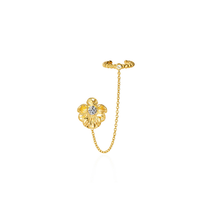 RISIS Dainty Vanda Ear Cuff, 925 Sterling Silver encapsulated in 18K Gold with White Topaz