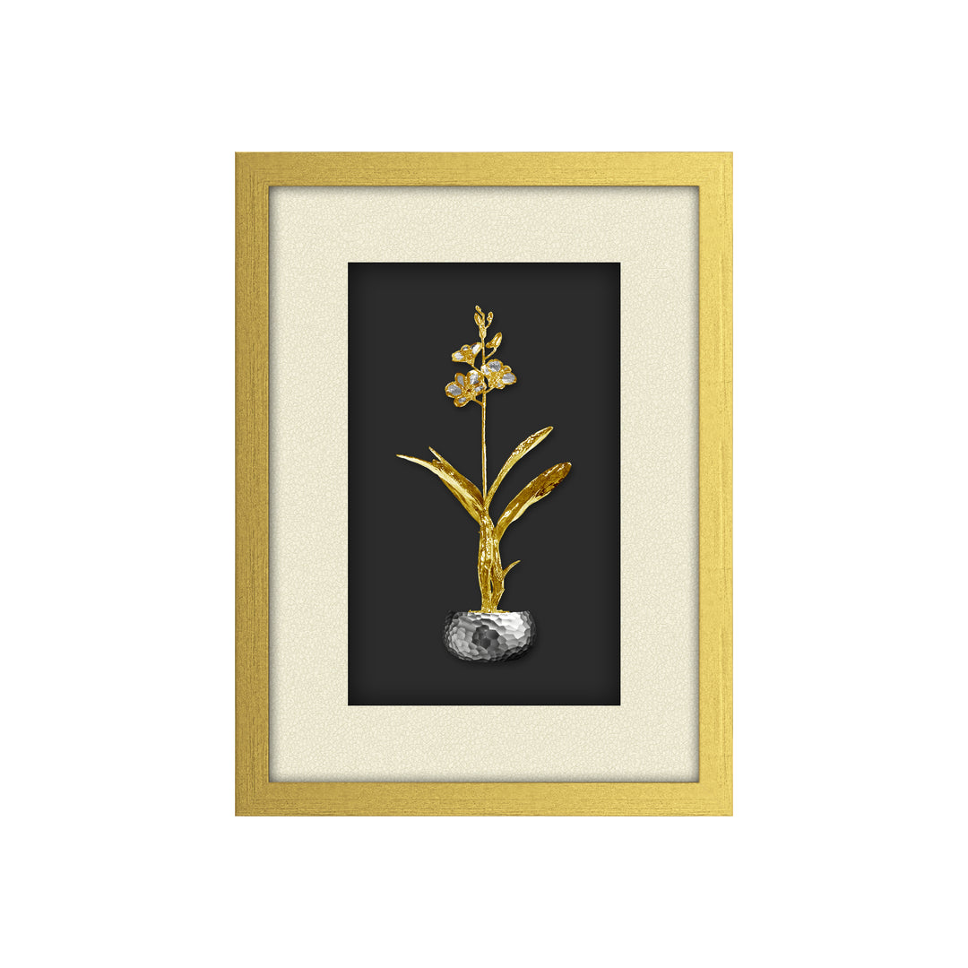 RISIS Dendrobium Orchids Nestled in Gold, Natural Mini Dendrobium Orchid encapsulated in 24K Swiss Gold and Palladium